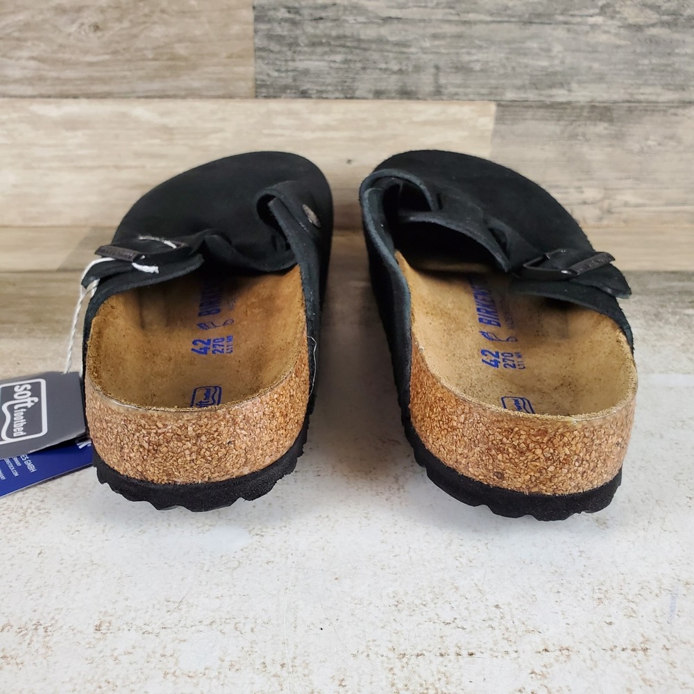 Birkenstock Boston Sandals Mens 9 / Womens 11 Black Leather Soft Footbed - Picture 3 of 11